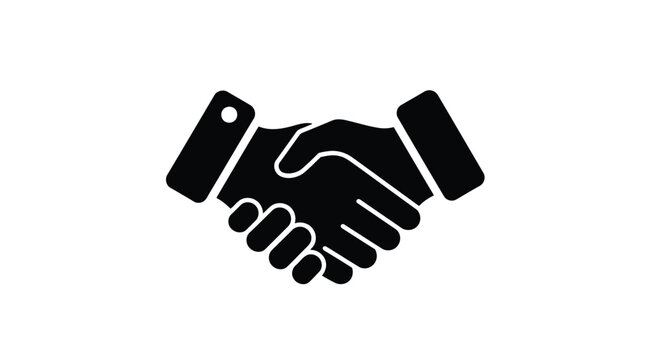 Flat isolated 2d icon of black icon of two hands shaking in a handshake gesture