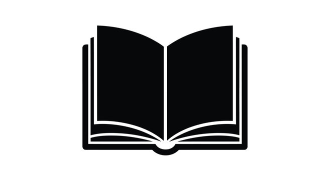 Flat isolated 2d icon of black and white illustration of an open book