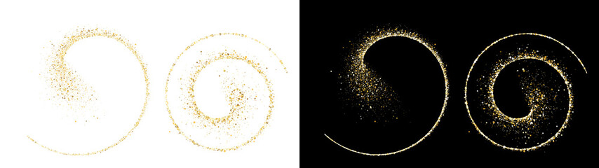 Obraz premium PNG image of&nbsp;An abstract, elegant golden glitter spiral design, beautifully shimmering with small particles, creating a luxurious festive effect on transparent background.