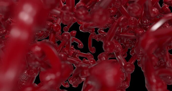 3D animation of multiple glossy red phone objects falling and overlapping in a dynamic composition. Ideal for technology themes, mobile content, social media visuals, and motion graphics projects. 4K 
