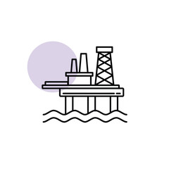 Naklejka premium Offshore industrial platform line icon minimal oil and gas facility at sea symbol for energy production outline illustration modern flat clean vector isolated white background concept