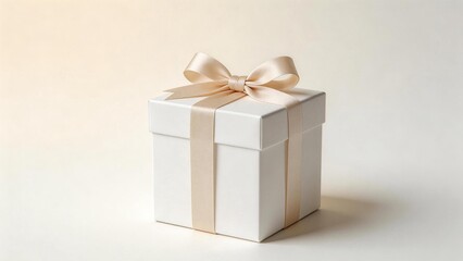Obraz premium White gift box with beige ribbon