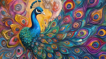 Fototapeta premium Colorful peacock, vibrant abstract background, artistic style, wall art