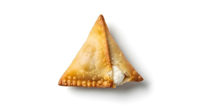 Single Golden Fried Cheese Samosa Top View isolated PNG with Transparent Background