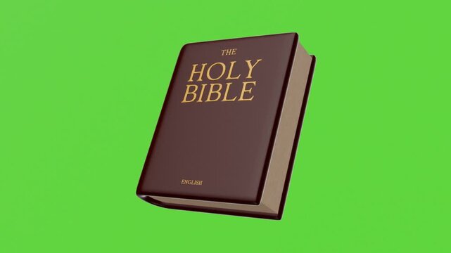 animated 3d holy bible book, on a green screen background