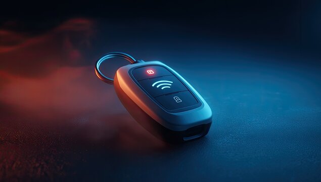 Key fob with illuminated lock symbol and wireless signal icon