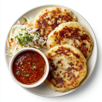 Pupusas Salvadoran food plate isolated on a white background