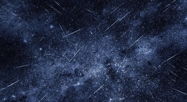 Dark, speckled sky with streaks of light, suggesting falling stars or cosmic dust