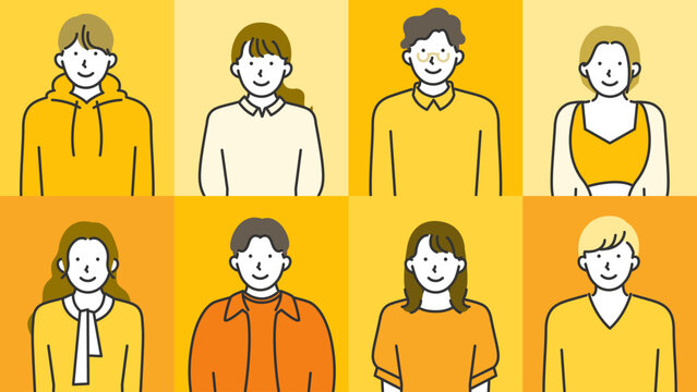 Vibrant grid of gen z males and females rocking street fashion assembled in expressive line art capturing the dual energy of carefree joy and cool indifference for youth culture campaigns