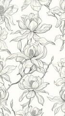 Fototapeta premium Intricate floral seam pattern design with large blooming flower for textile and wallpaper applications.