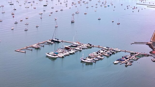 Aerial marina with sailboats in Williamstown Melbourne