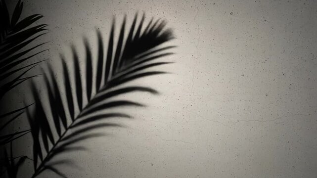 A dark palm leaf silhouette against a gray gradient background with speckles