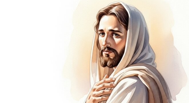 Jesus Pausing for Reflection: A Moment of Contemplation and Serenity in Spiritual Journey, watercolor