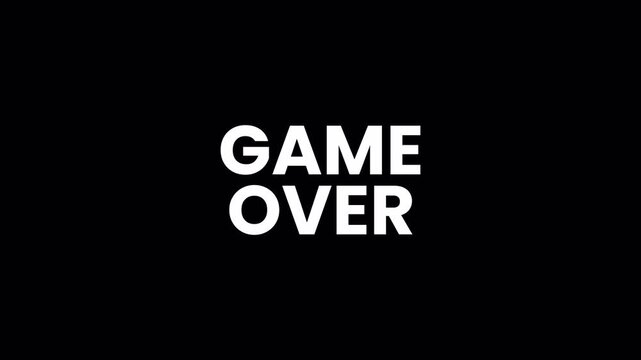 Retro Game Over Glitch Animation with VHS Distortion and Cyberpunk RGB Effects on Isolated Black Background transparent background alpha channel