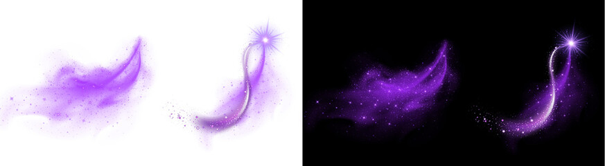 PNG image of Vibrant purple magical shooting star trail with glittering dust and bright light effect on transparent background © MariaAlam