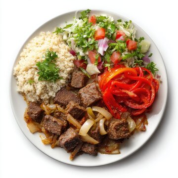 Tibs Ethiopia food plate isolated on a white background
