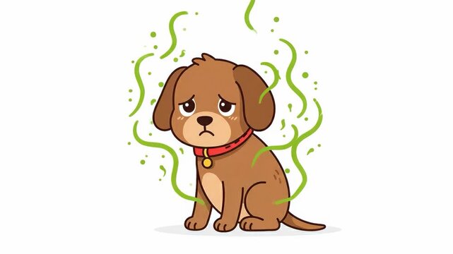 Stinky Sad Puppy Unpleasant Odor with Cartoon Style.