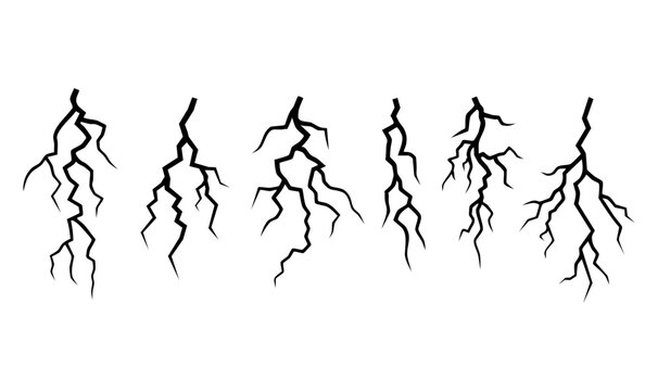 "Massive Branched Lightning Bolt Isolated on White Background &ndash; Electric Thunderstorm Energy Strike vector for Adobe Stock"