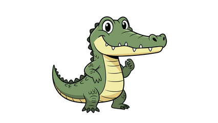 Fototapeta premium Friendly green cartoon crocodile standing on two legs with a big happy smile and large bright eyes.