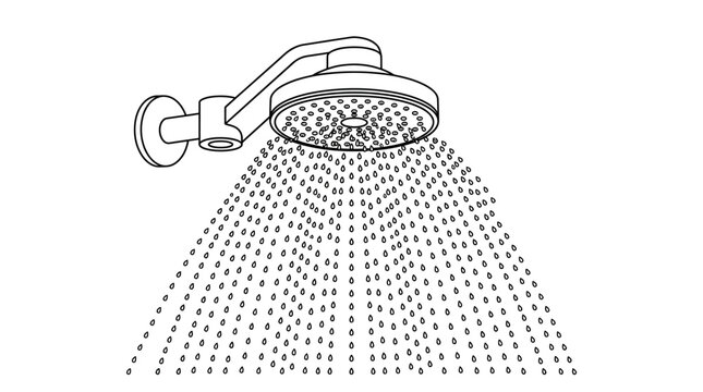 Round shower head with cascading water drops for a relaxing shower, isolated white background.