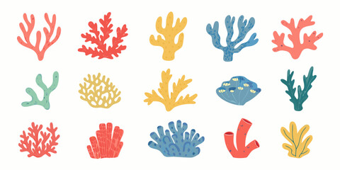 Colorful coral reef illustration featuring diverse shapes and vibrant hues © Etika