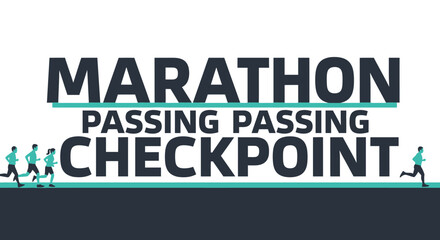 Obraz premium Marathon Runners Passing Checkpoint: Endurance and Triumph at the Competition's Milestone