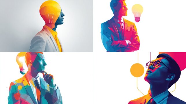 Creative business leaders with glowing lightbulbs
