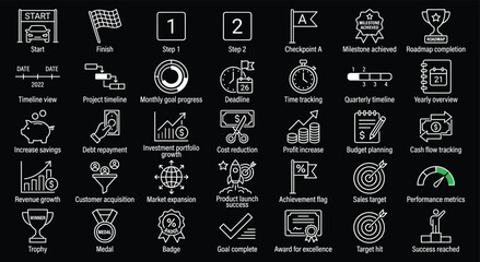 Fototapeta premium Set of line icons for project management and goal achievement