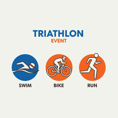 Obraz premium Minimalist Triathlon Event Icon Set: Swim, Bike, and Run Pictograms on White Background