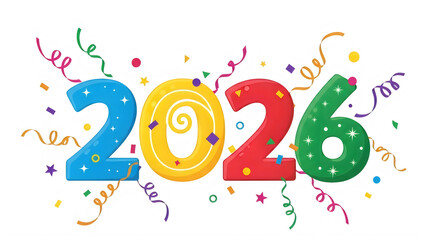 Fototapeta premium Colorful 2026 Numbers with Confetti and Streamers Celebration