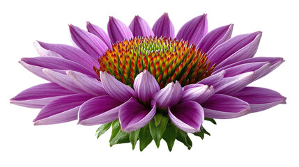 Fototapeta premium Vibrant Purple Coneflower: A close-up view of a radiant coneflower, showcasing its intricate petals and the textured beauty of nature.