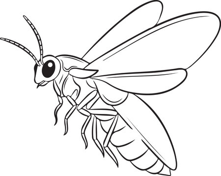 Line art firefly vector illustration with glow