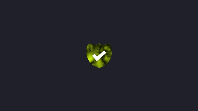 Yellow Shield Icon with White Check Mark on Dark Textured Background security protection
