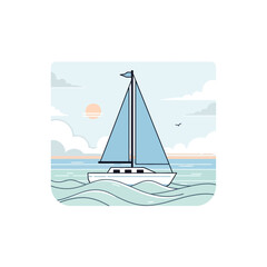 Fototapeta premium Modern Sailboat on Wavy Ocean Water with Sun and Clouds