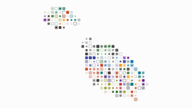 Malta animated country shape. Pulsating colored dots on the map of the country. Large size rounded square blocks. Digital style Malta map on white background. Amazing animation video.