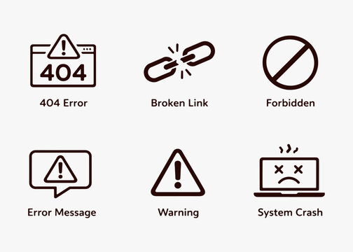 A set of error icons focuses on simplicity, elegance, and ease of recognition. Vector Sign for Logos, Labels, and Icons.
