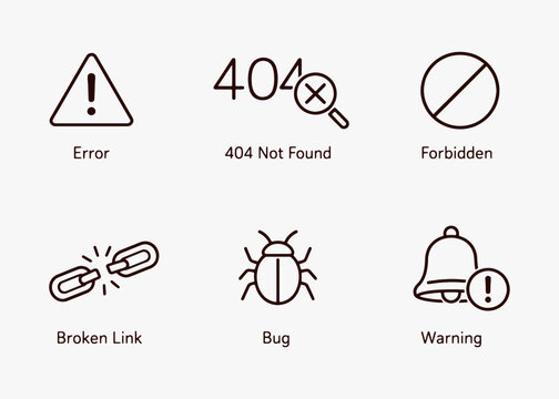 A set of error icons focuses on simplicity, elegance, and ease of recognition. Vector Sign for Logos, Labels, and Icons.