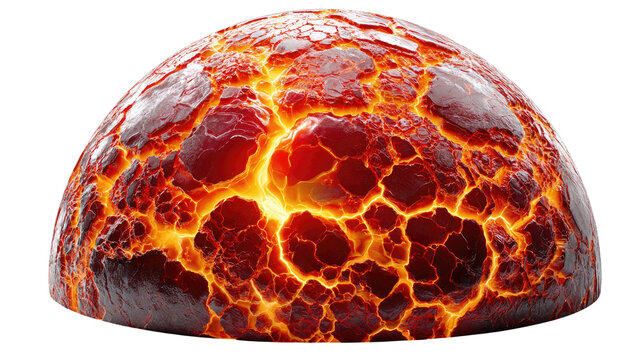 Fiery Core: A visual representation of a molten lava dome, showcasing intricate crack patterns with glowing fiery hues.