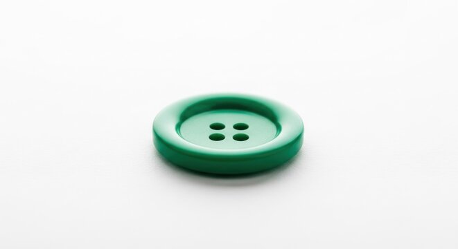 Closeup of a Green Sewing Button on White Background.