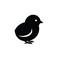 Fototapeta premium Simple black silhouette icon representing a cute, stylized baby chick standing isolated on white.
