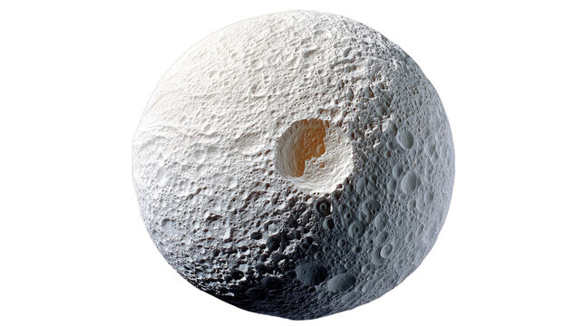 Saturn's Moon: The celestial beauty of Saturn's moon, Mimas, with its vast crater in full display, a testament to the universe's artistry.