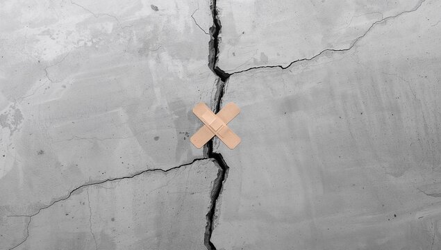 Cracked Wall with Bandage for a Superficial Repair Concept