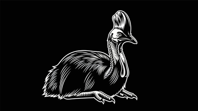 Black and white cassowary bird illustration