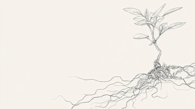 Detailed botanical illustration shows the root system and foliage of a young plant specimen