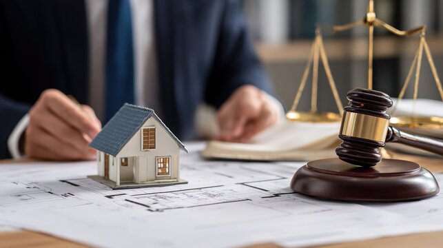 Real estate lawyer working on house property case with legal documents