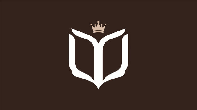 Book and crown emblem on dark background