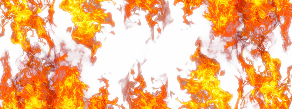 白背景に燃え上がる炎の抽象背景｜火災・危険・エネルギーイメージ	