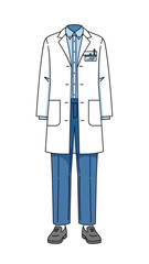 Naklejka premium Illustration of a doctor's white coat and blue trousers outfit