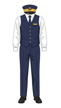 Professional Uniform for Men Dark Blue Vest, Trousers, White Shirt, and Cap