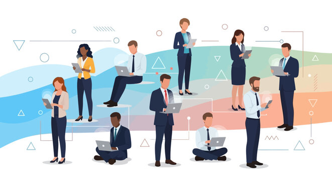 Business people in formal attire working.